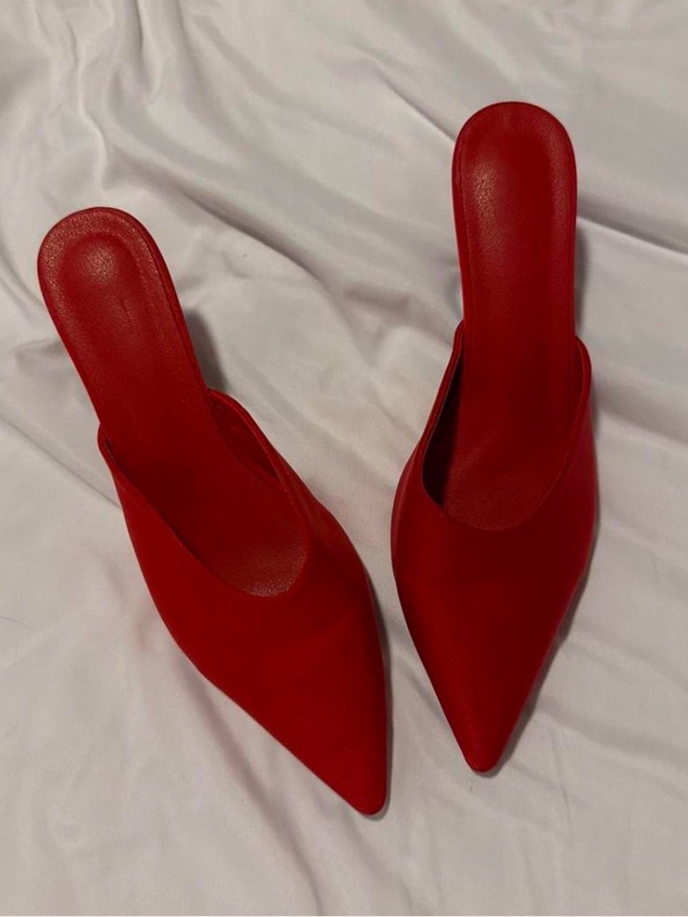 Red Pointed Toe Mule Heels - Women